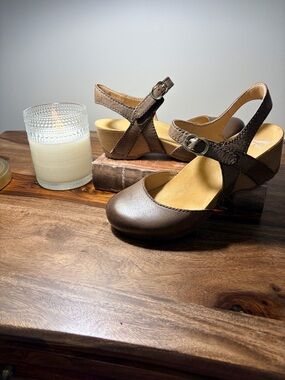 Dansko Brown Leather Mary Jane Wedge Heels